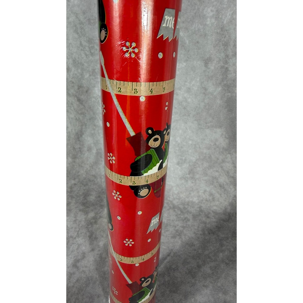 Vtg 90s Bear Christmas Wrapping Paper Roll 60 Sq Ft Heavyweight w Tools NOS NEW - Picture 7 of 7
